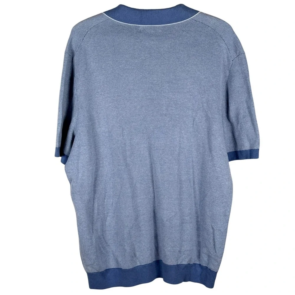 Banana Republic Sweater Polo Mens L Blue Cotton Johnny Collar Short Sleeve NEW